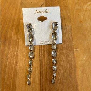 Natasha Couture Silver Crystal Earrings